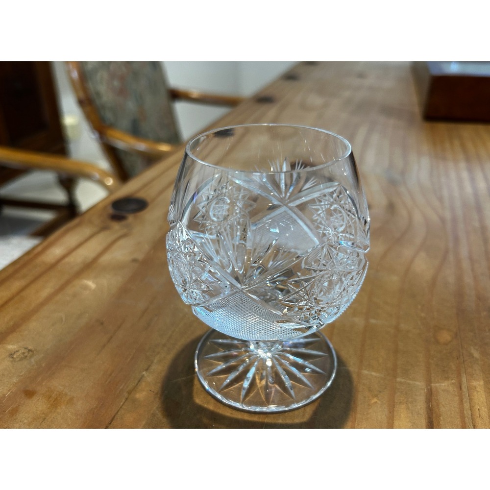 Vintage Cut Crystal Brandy Snifters Set of 5 Starburst Diamond Pattern Clear - Picture 5 of 5